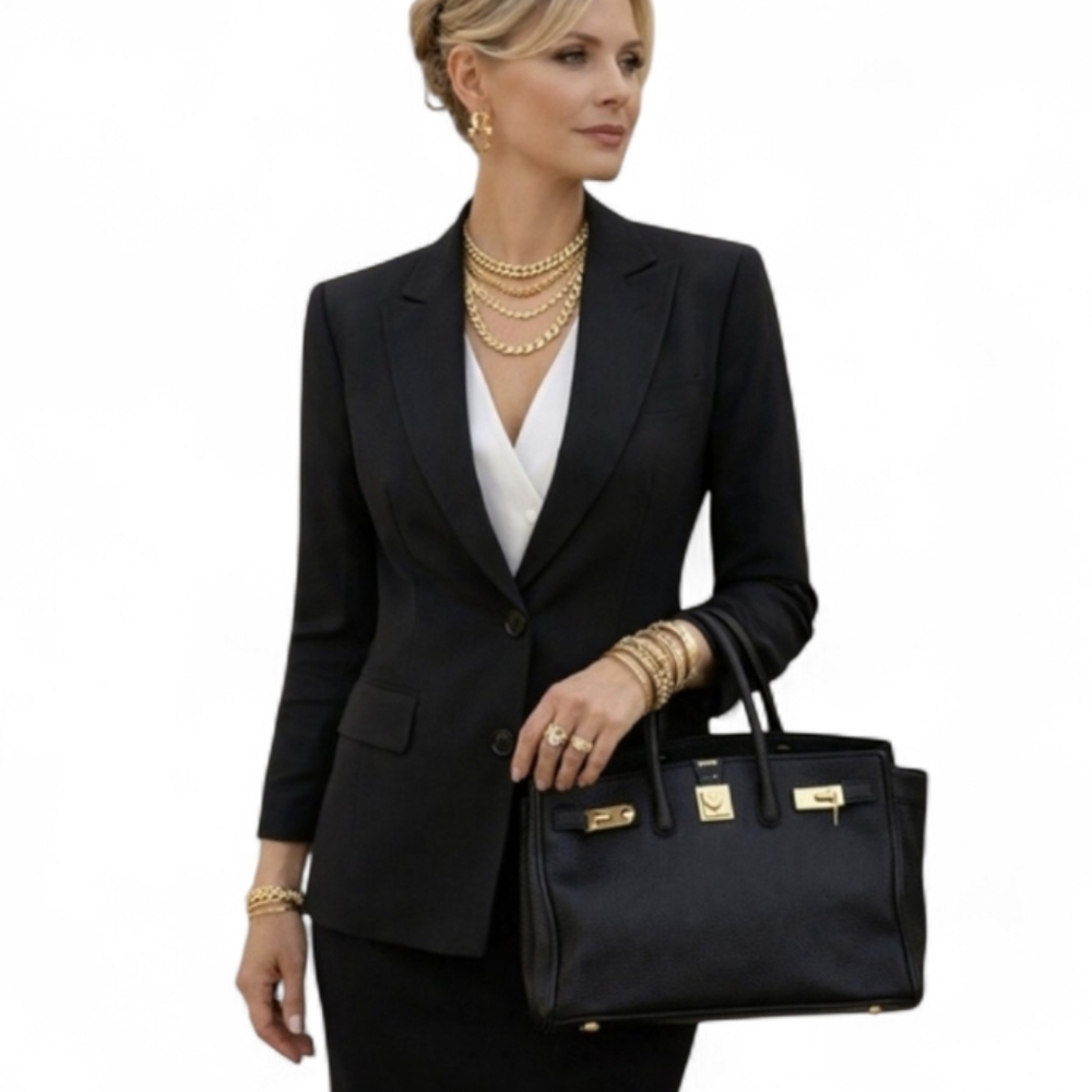 Designer Black Lightweight Viscose Blazer Quiet Luxury Old Money Classic Sz 6